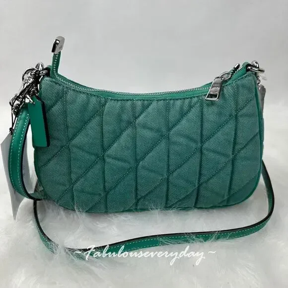 Coach Teri Shoulder Bag Crossbody In Quilted Denim/Green CBG86 NWT - Picture 4 of 10